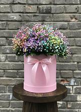 Цветочная композиция из Гипсофила и Розы в шляпной коробке в Кондопоге