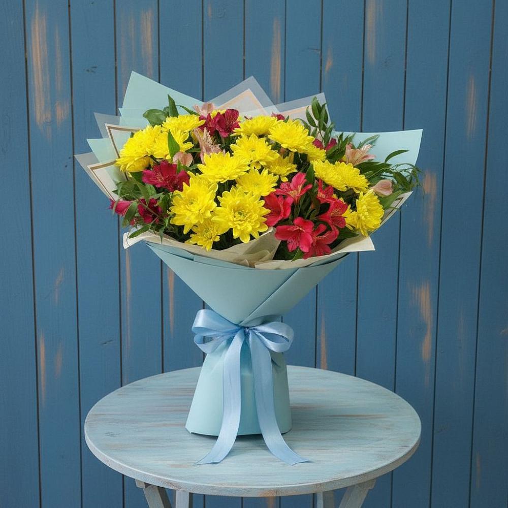 Букет цветов из: Альстромерии и Хризантемы в Кондопоге