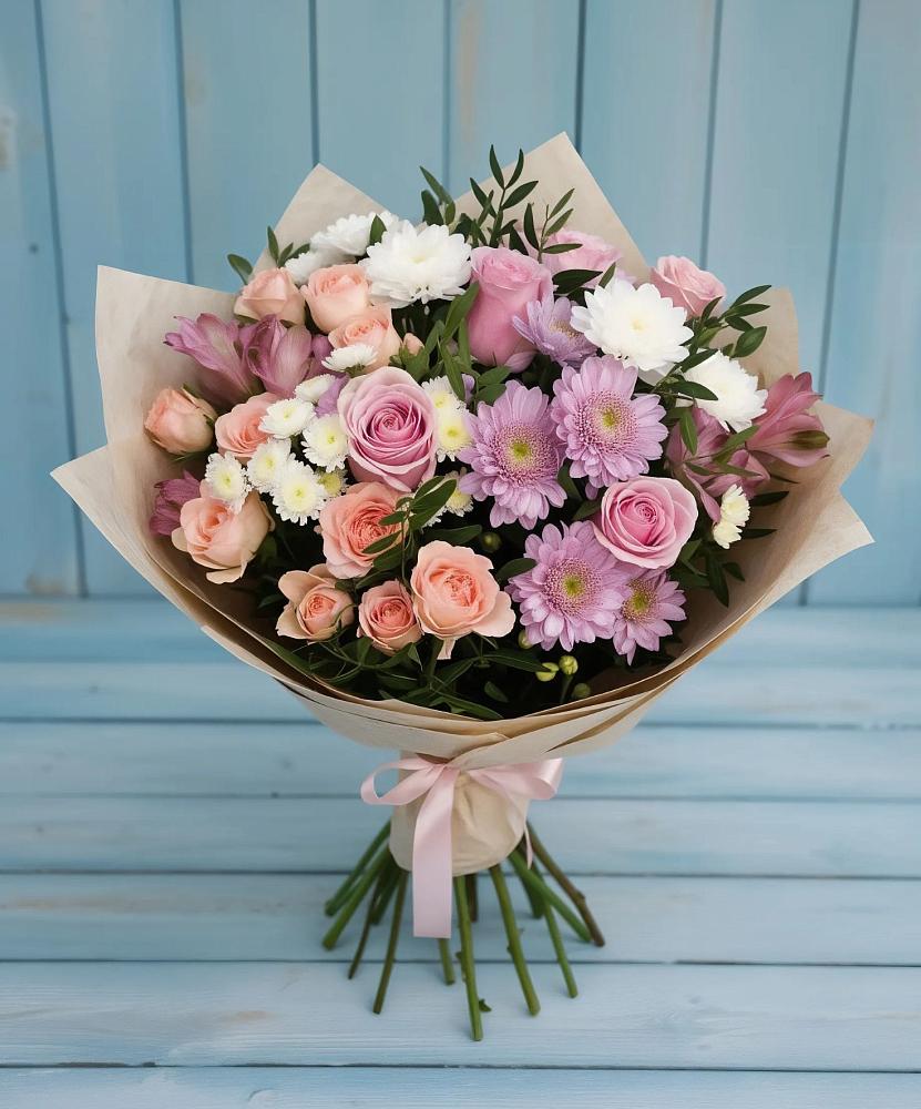 Букет цветов из: Хризантемы, Розы и Альстромерии в Кондопоге