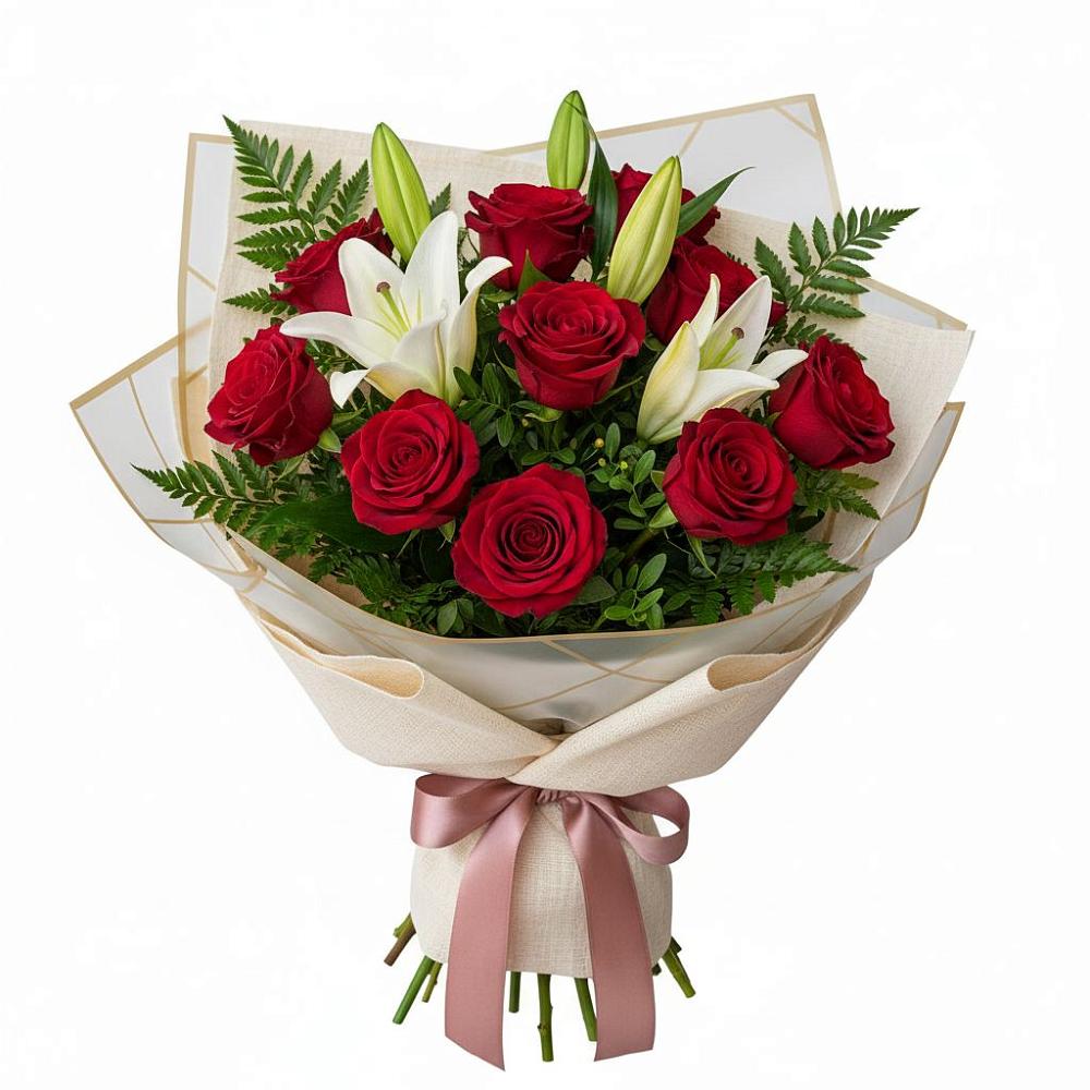 Букет цветов из: Лилии и Розы в Кондопоге