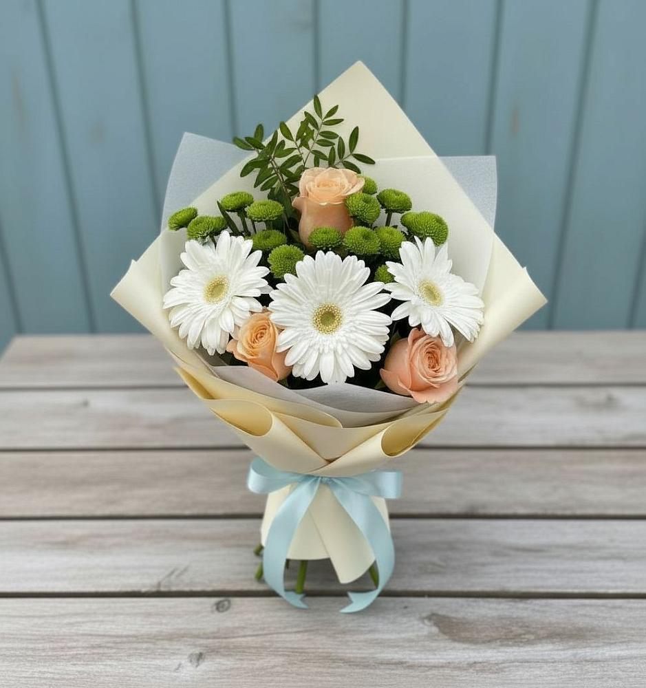 Букет цветов из: Герберы, Розы и Хризантемы в Кондопоге