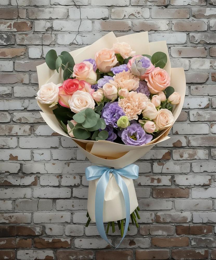 Букет цветов из: Розы, Лизиантусы и Гвоздики в Кондопоге