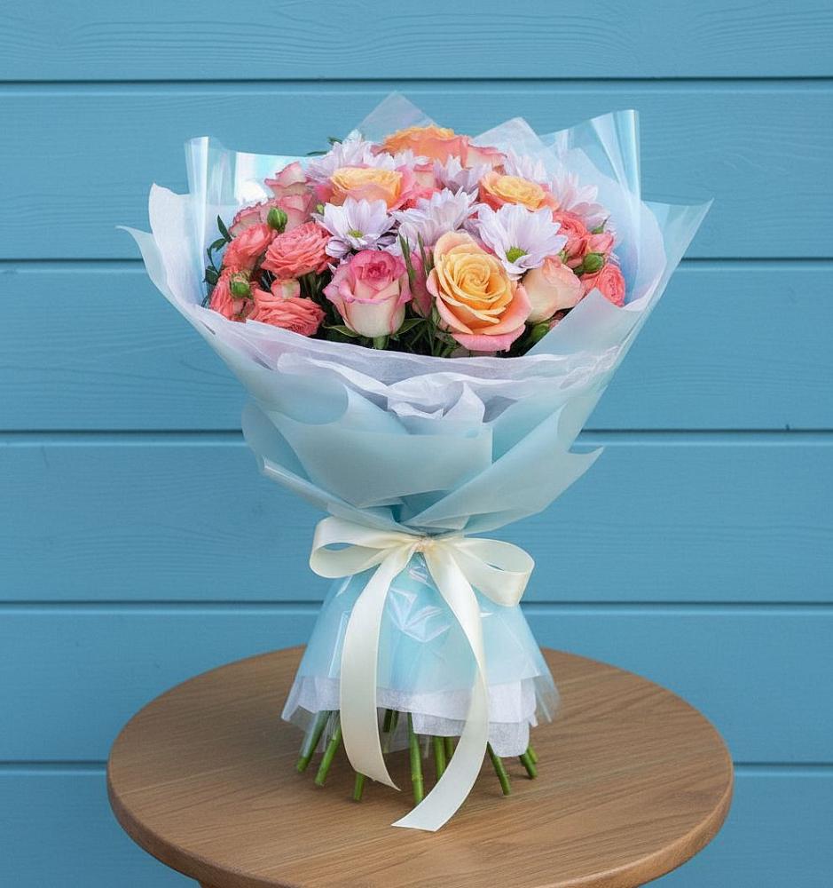 Букет цветов из: Хризантемы и Розы в Кондопоге