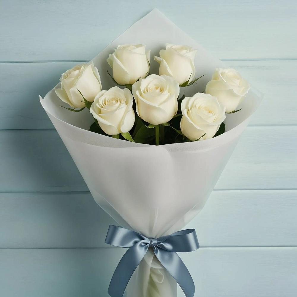 Букет 7 Белых роз Эдлесс Лав в Кондопоге